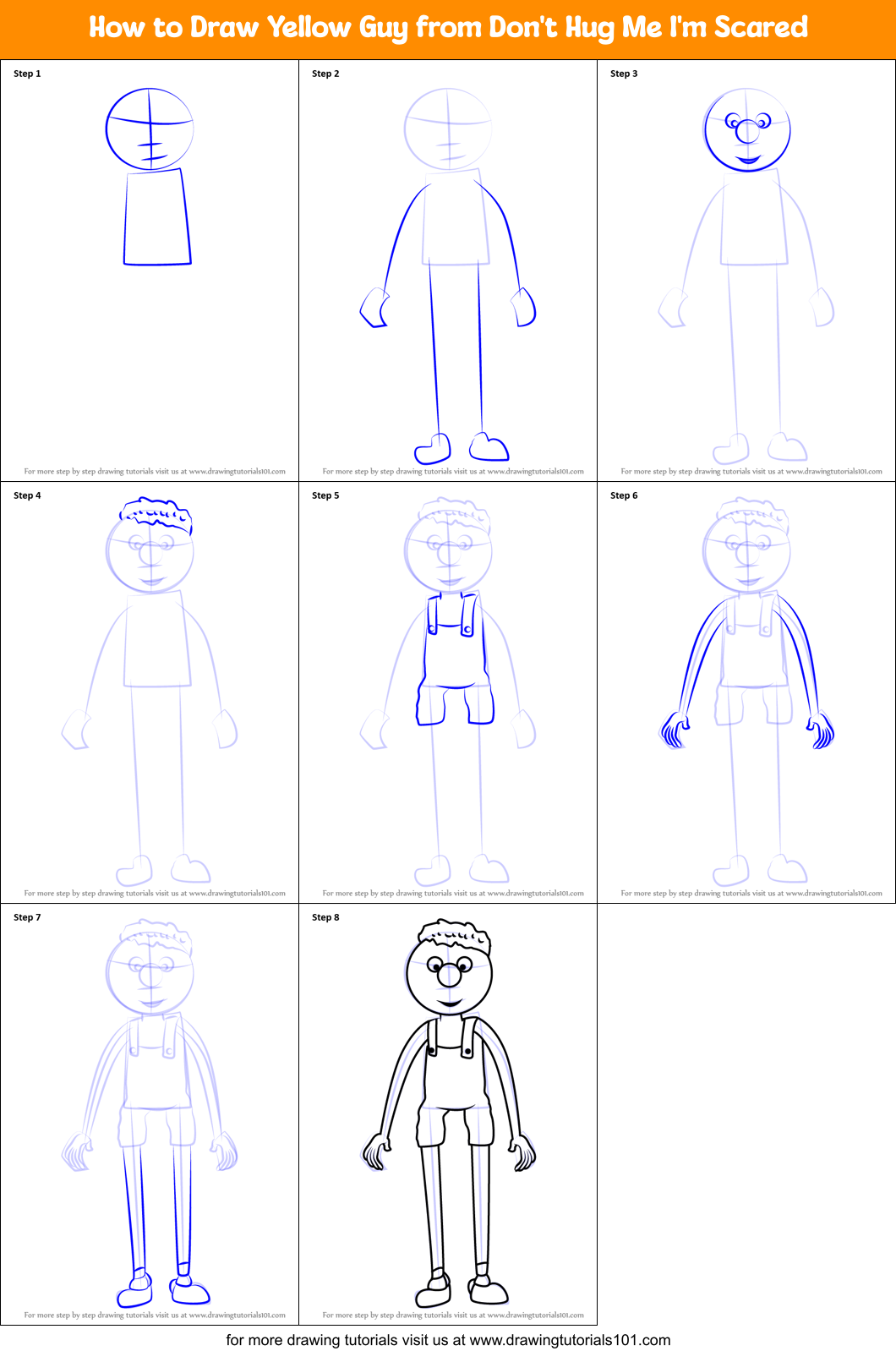 How to Draw Yellow Guy from Don't Hug Me I'm Scared Printable Step by Step