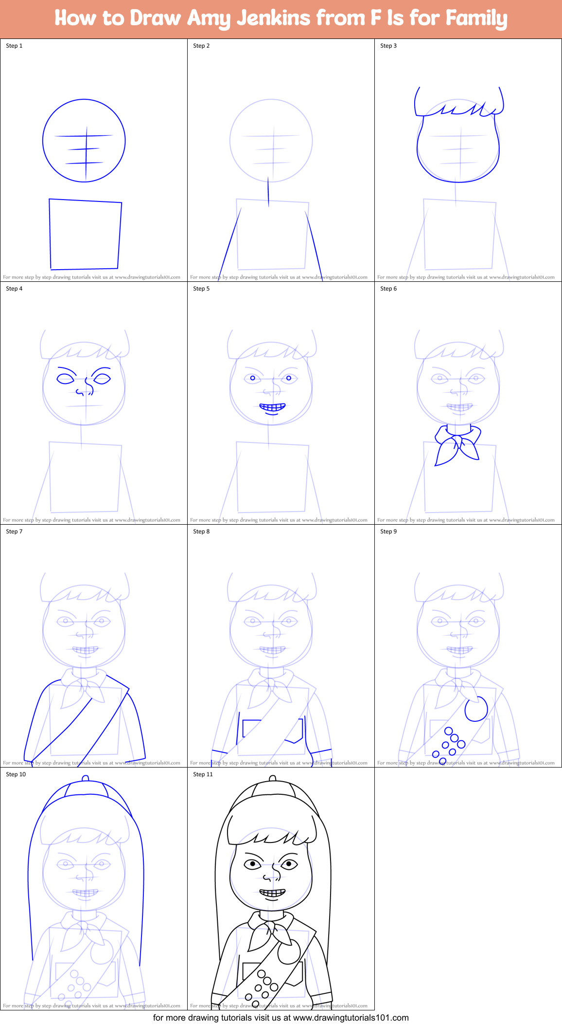 How to Draw Amy Jenkins from F Is for Family Printable Step by Step