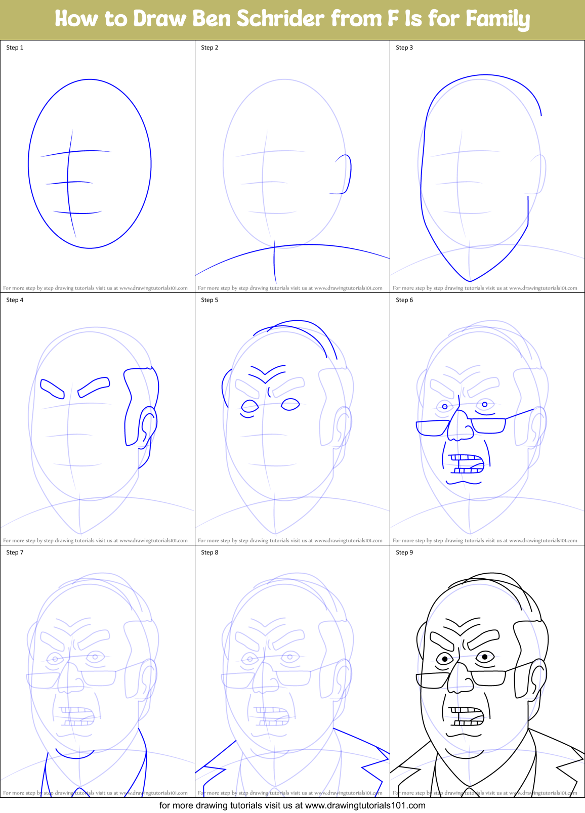 How to Draw Ben Schrider from F Is for Family Printable Step by Step