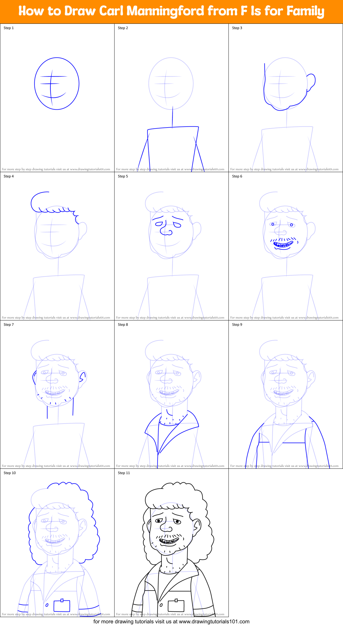 How to Draw Carl Manningford from F Is for Family Printable Step by Step