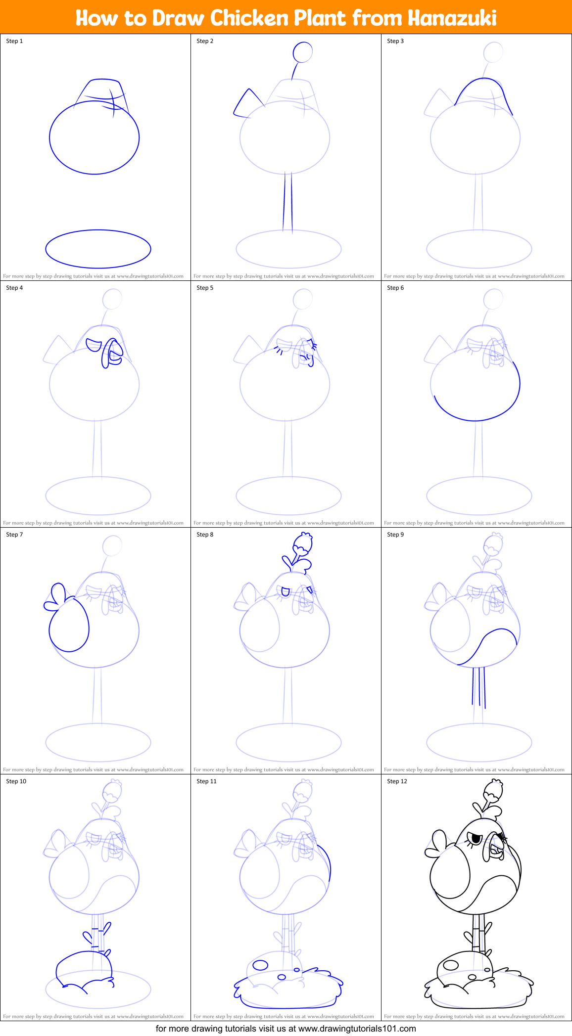 How to Draw Chicken Plant from Hanazuki Printable Step by Step