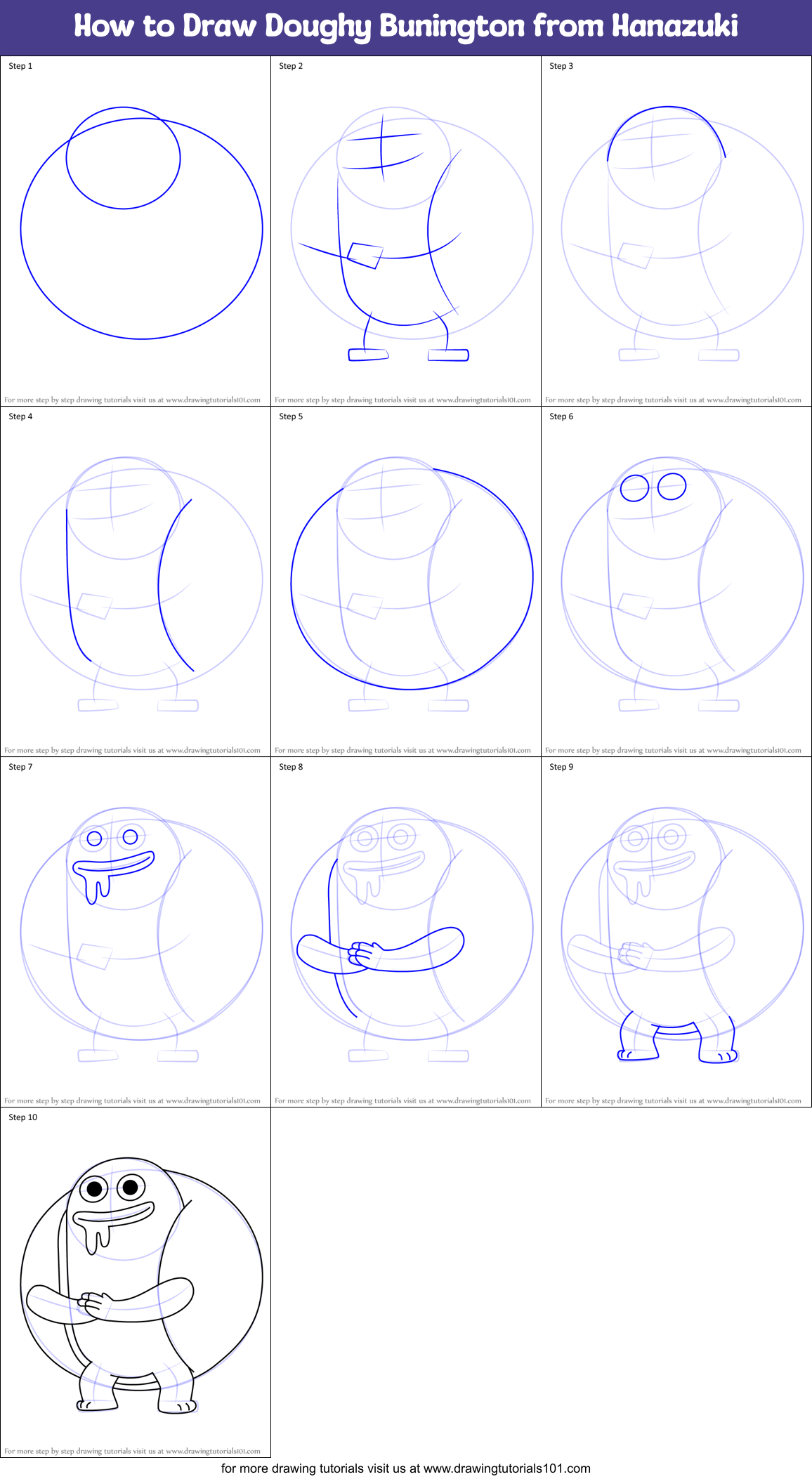 How to Draw Doughy Bunington from Hanazuki Printable Step by Step
