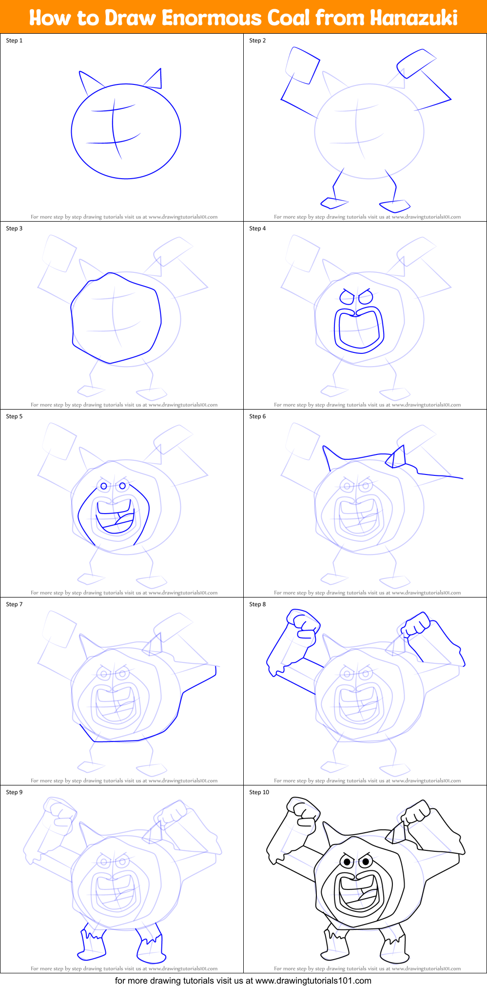 How to Draw Enormous Coal from Hanazuki Printable Step by Step
