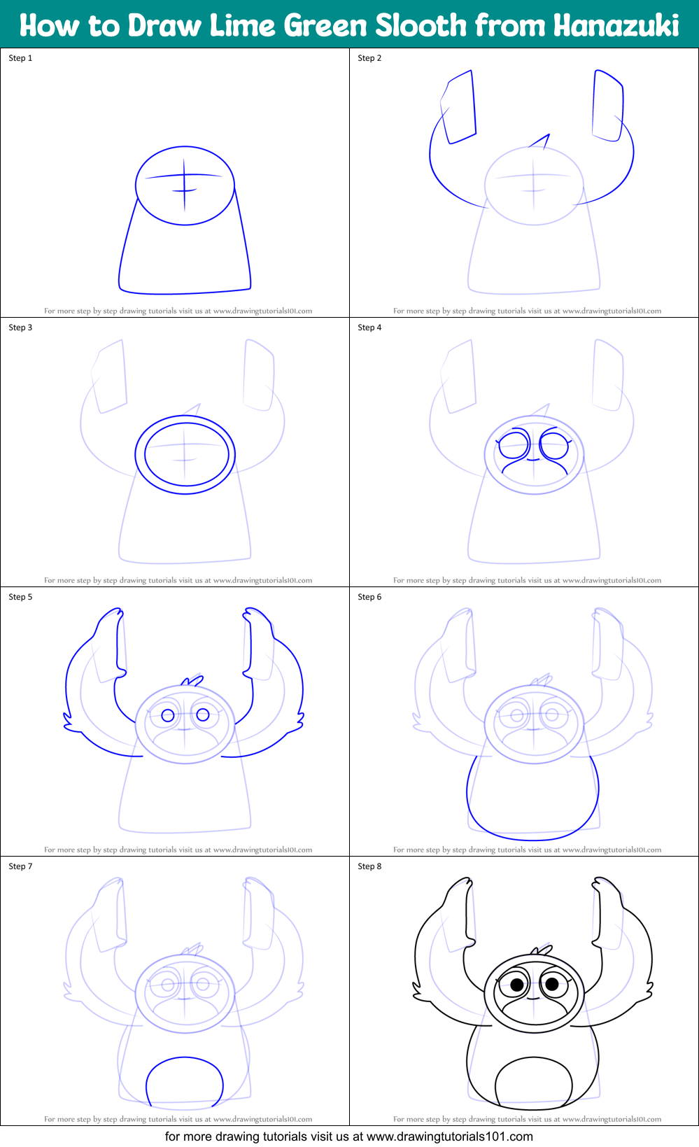 How to Draw Lime Green Slooth from Hanazuki Printable Step by Step