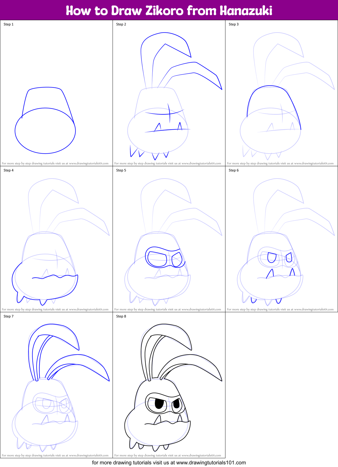 How to Draw Zikoro from Hanazuki Printable Step by Step