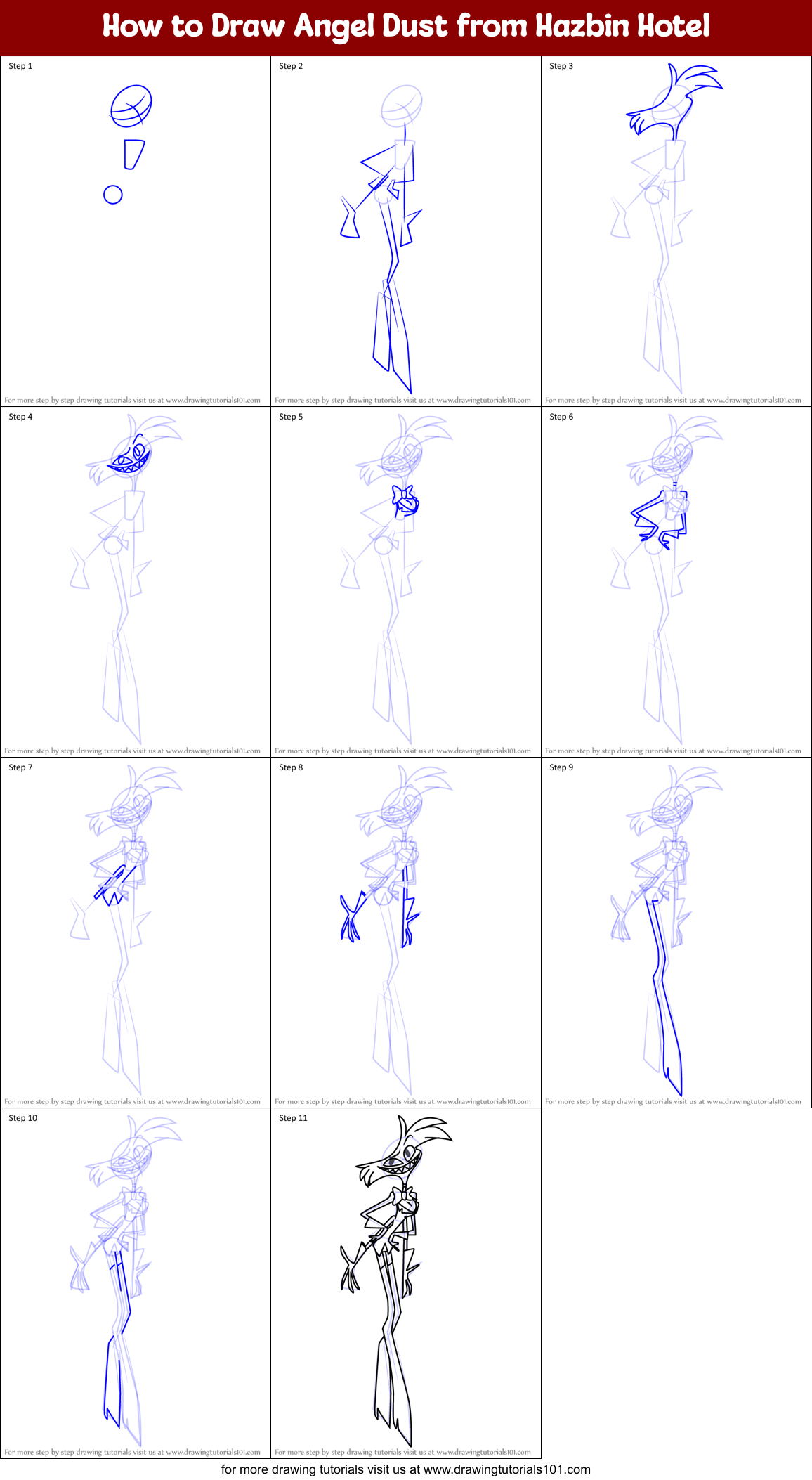 How to Draw Angel Dust from Hazbin Hotel Printable Step by Step