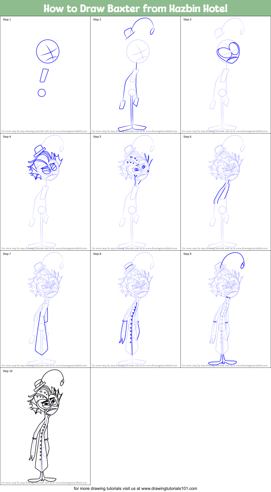 How to Draw Baxter from Hazbin Hotel Printable Step by Step