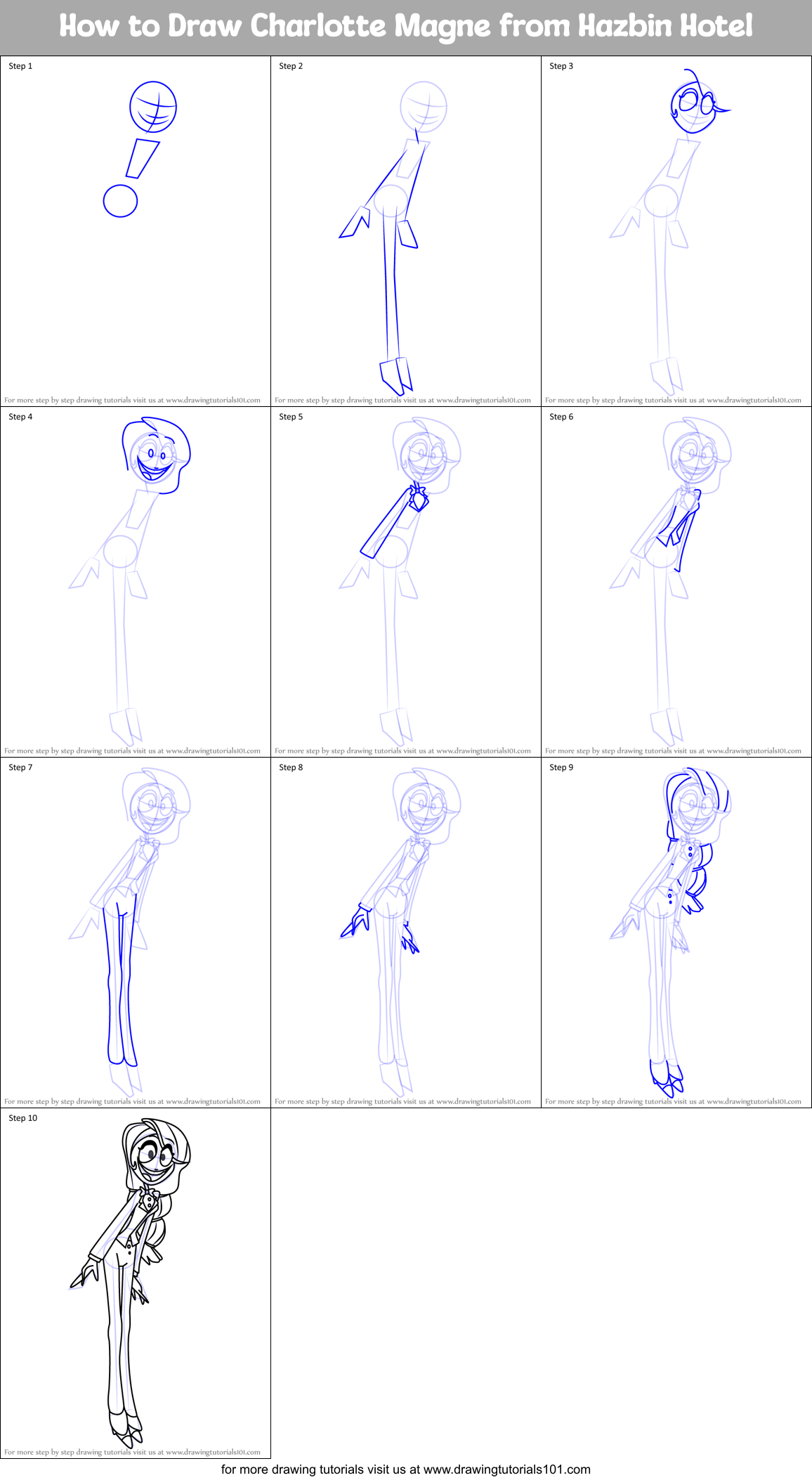 How to Draw Charlotte Magne from Hazbin Hotel Printable Step by Step