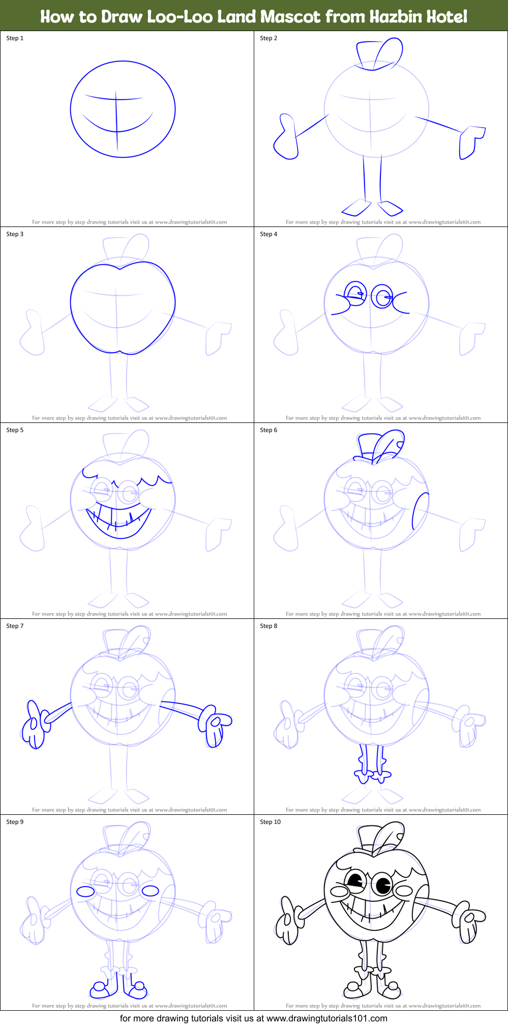 How to Draw Loo-Loo Land Mascot from Hazbin Hotel Printable Step by Step