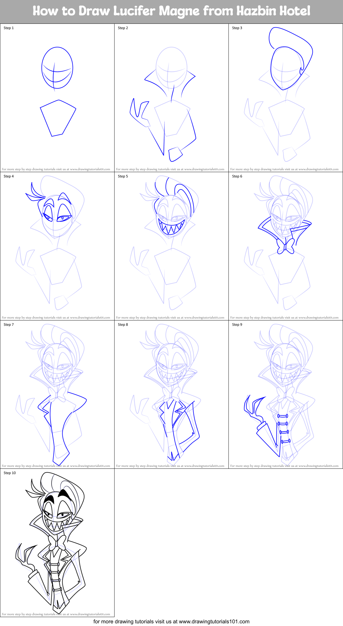 How to Draw Lucifer Magne from Hazbin Hotel Printable Step by Step