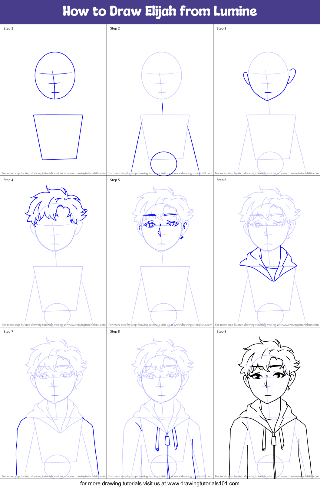 How to Draw Elijah from Lumine Printable Step by Step