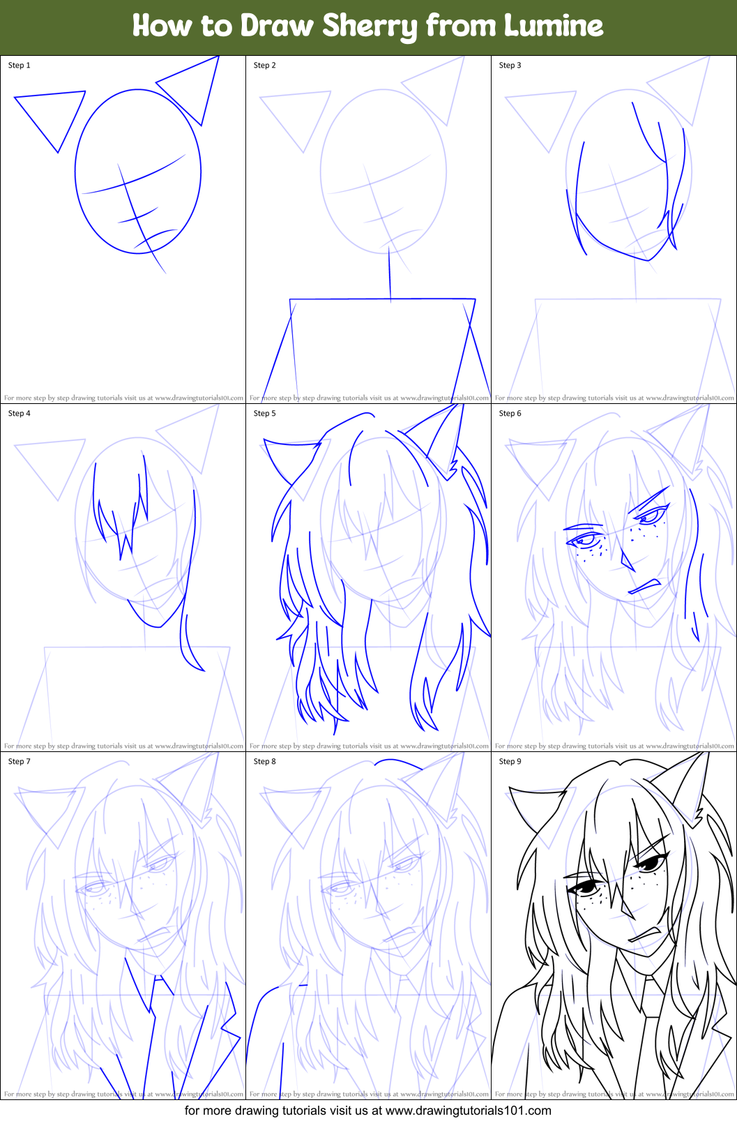How to Draw Sherry from Lumine Printable Step by Step