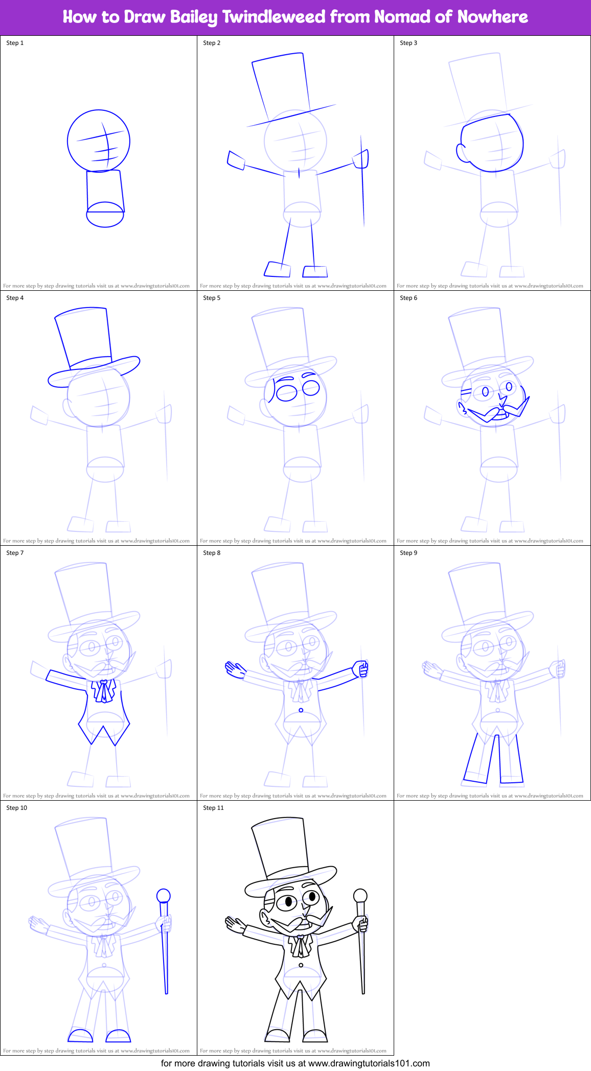 How to Draw Bailey Twindleweed from Nomad of Nowhere Printable Step by Step