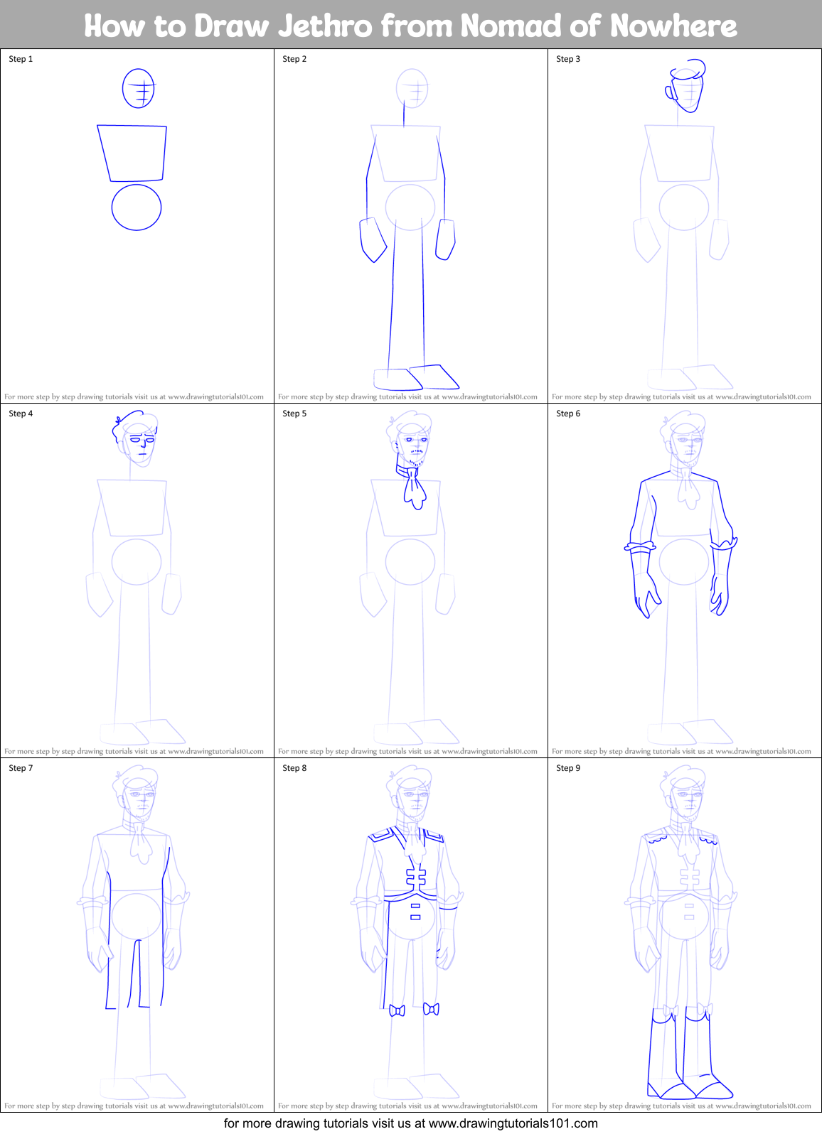 How to Draw Jethro from Nomad of Nowhere Printable Step by Step