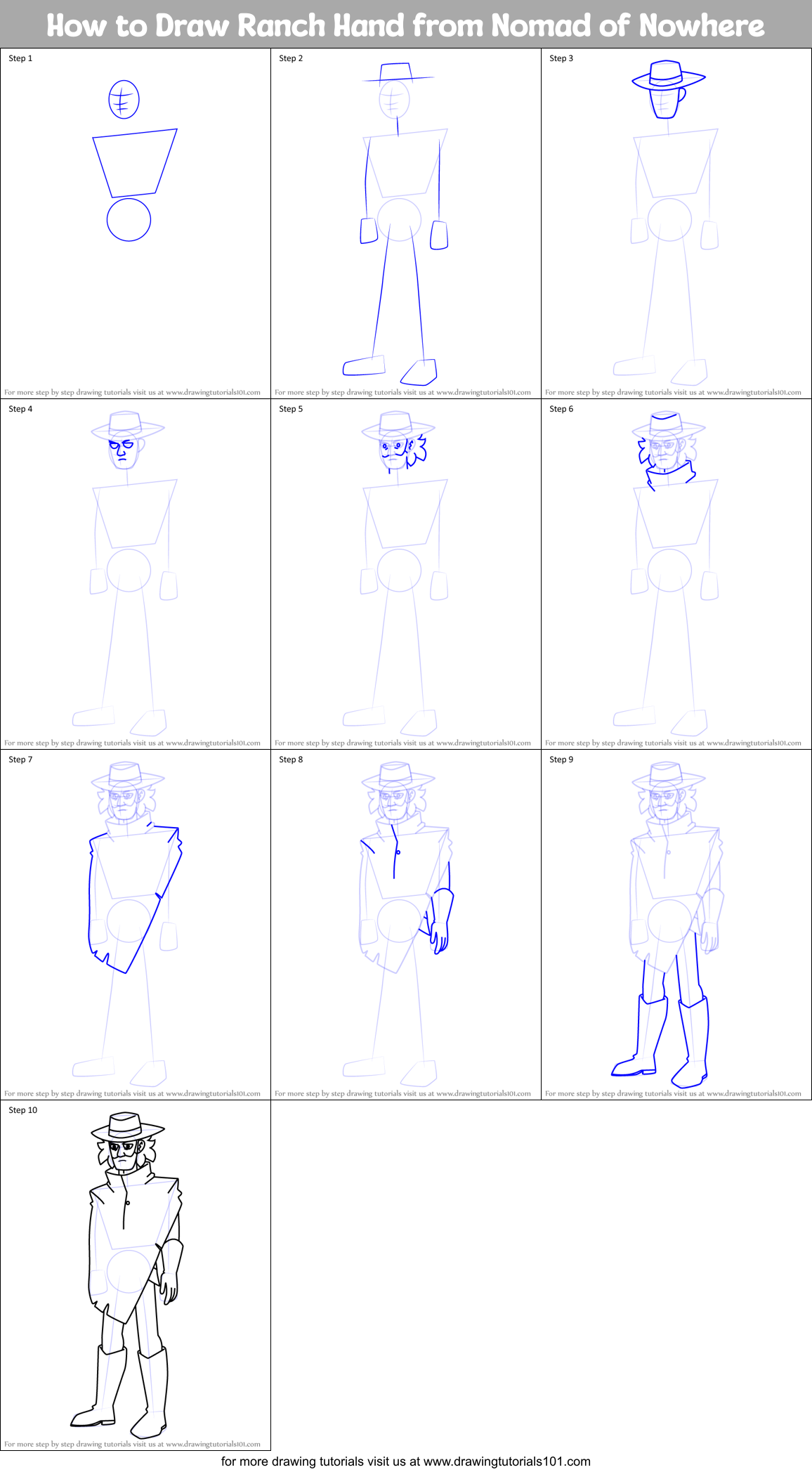 How to Draw Ranch Hand from Nomad of Nowhere Printable Step by Step