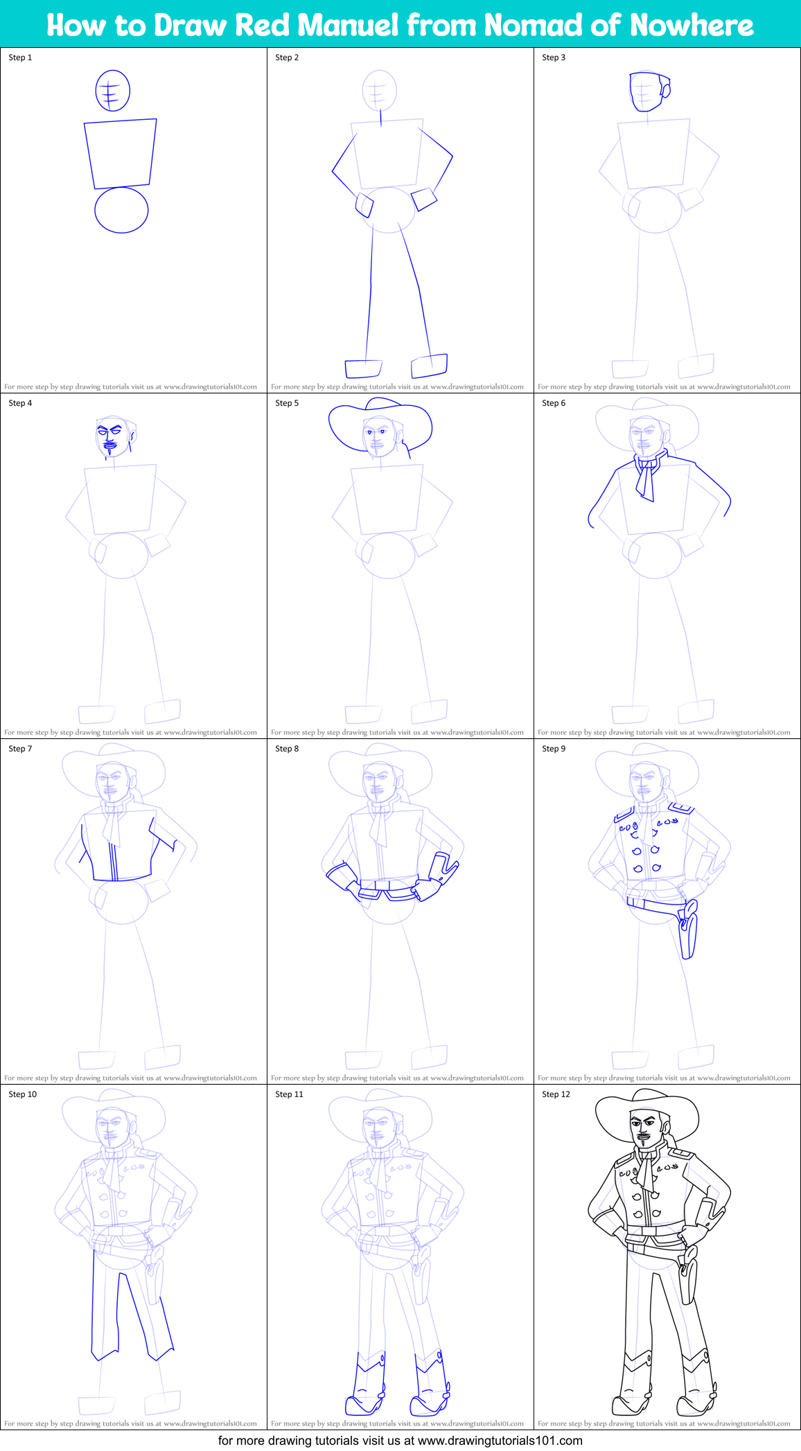 How to Draw Red Manuel from Nomad of Nowhere Printable Step by Step