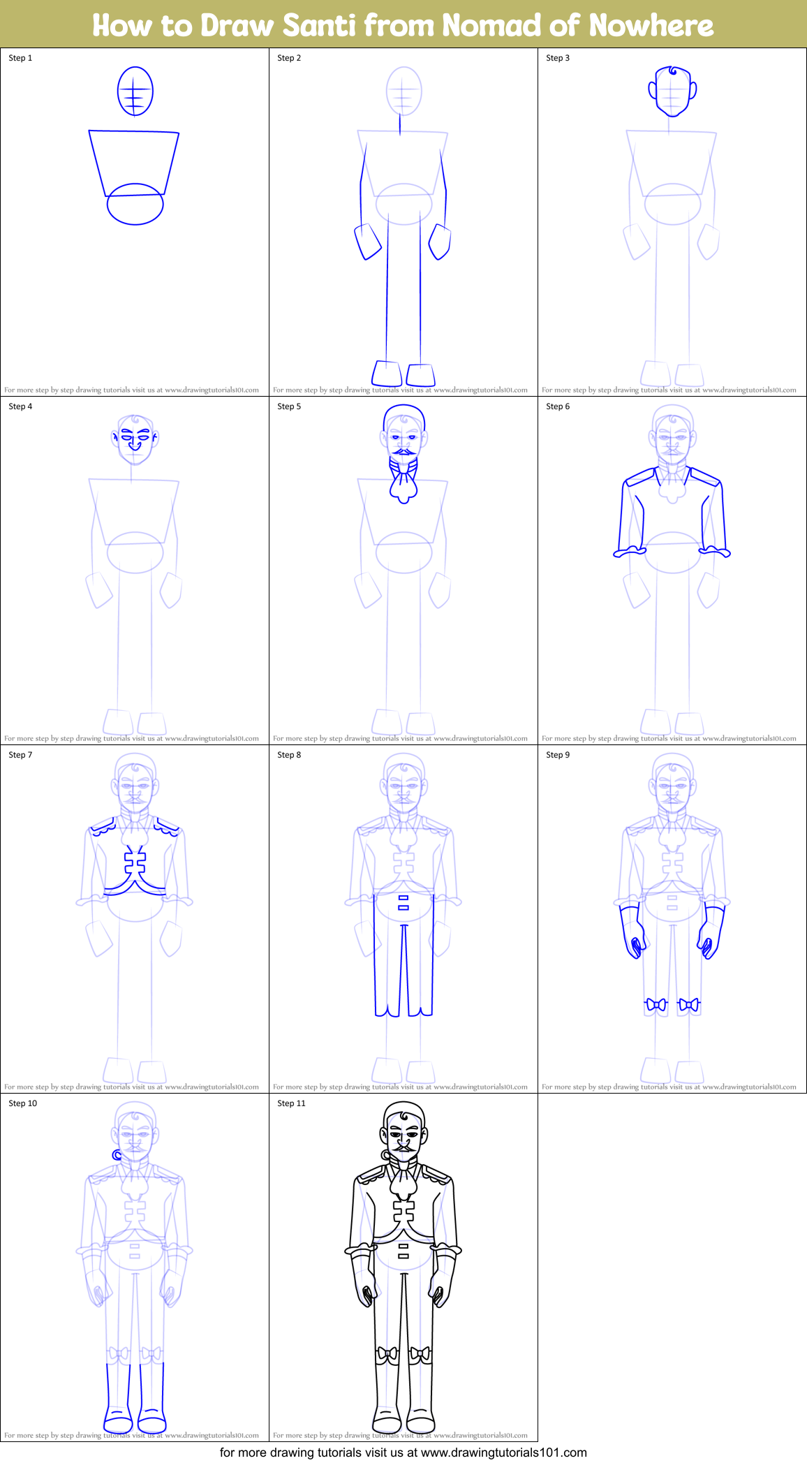 How to Draw Santi from Nomad of Nowhere Printable Step by Step