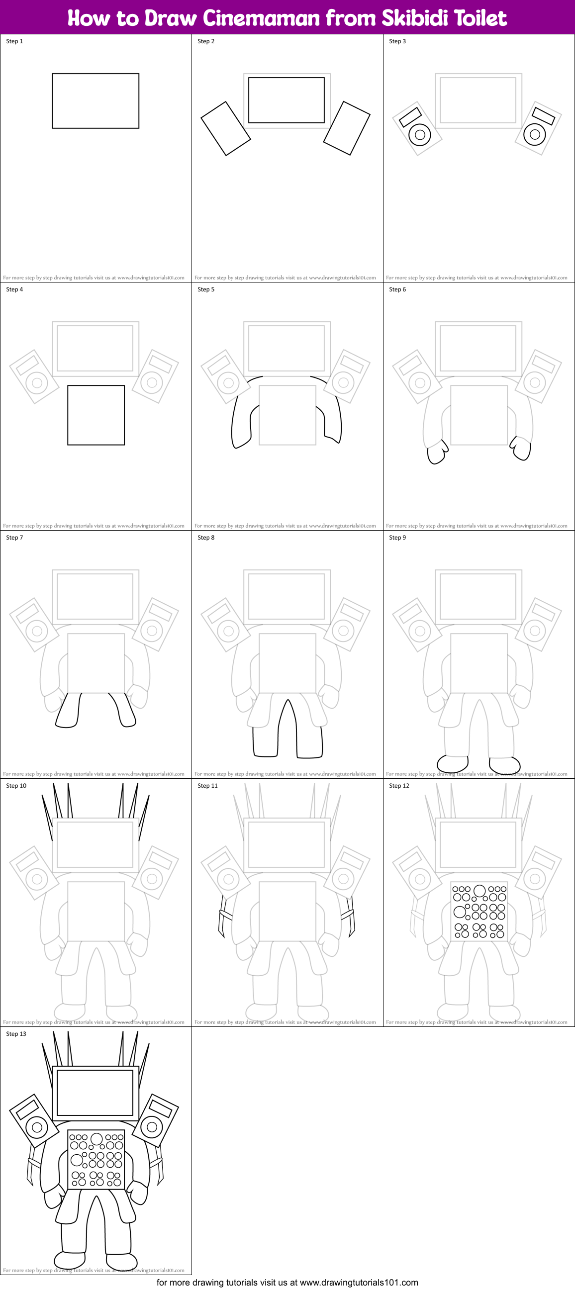 How to Draw Cinemaman from Skibidi Toilet Printable Step by Step