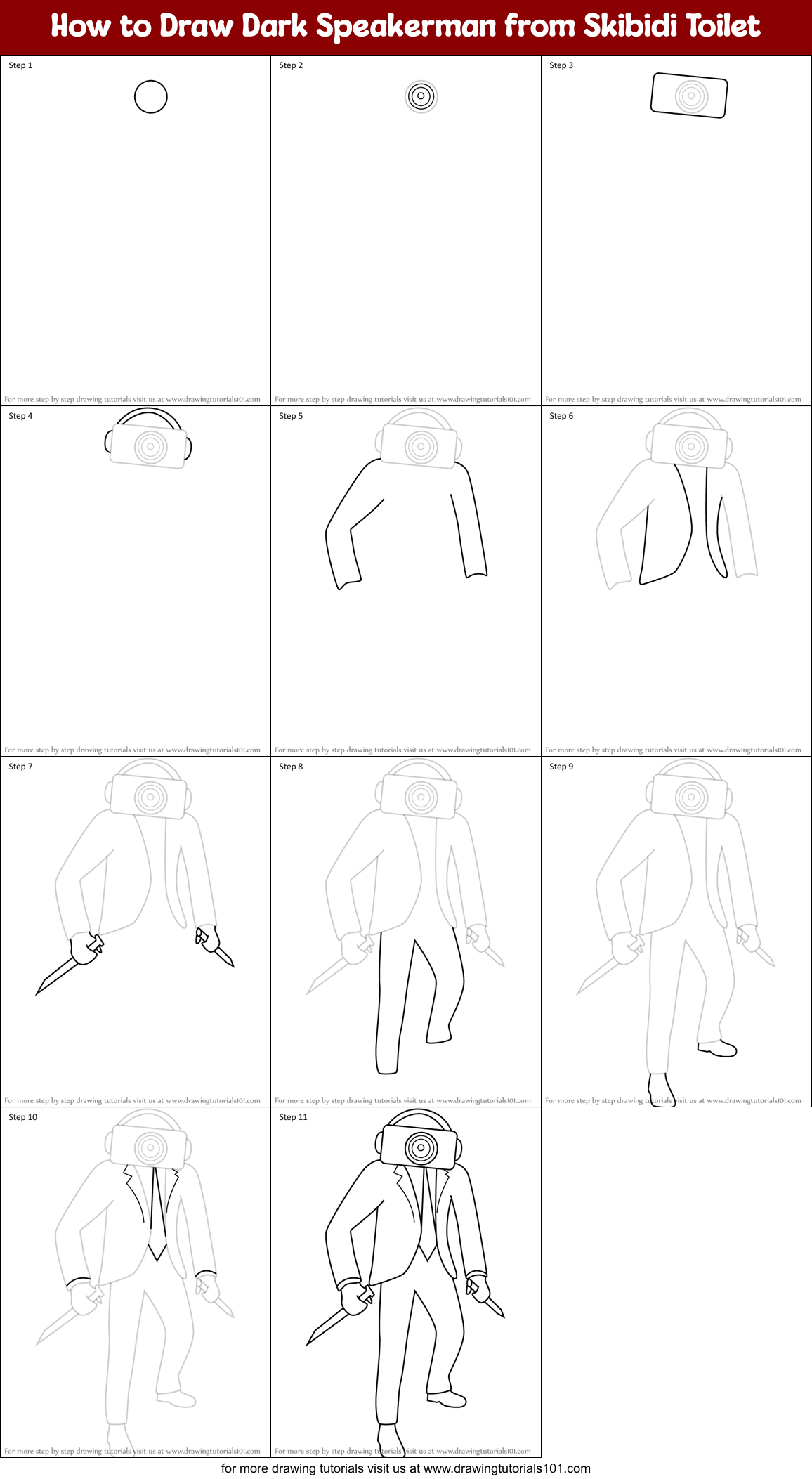 How to Draw Dark Speakerman from Skibidi Toilet Printable Step by Step