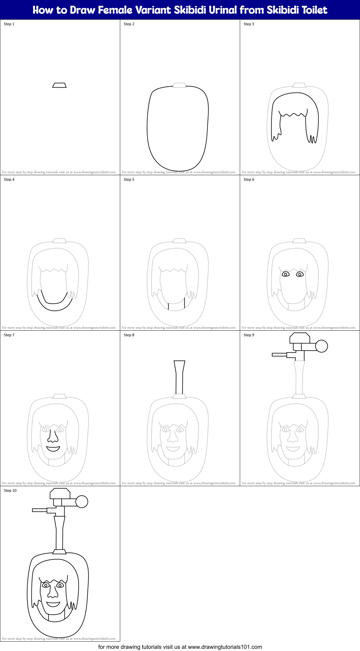 How to Draw Female Variant Skibidi Urinal from Skibidi Toilet Printable Step by Step