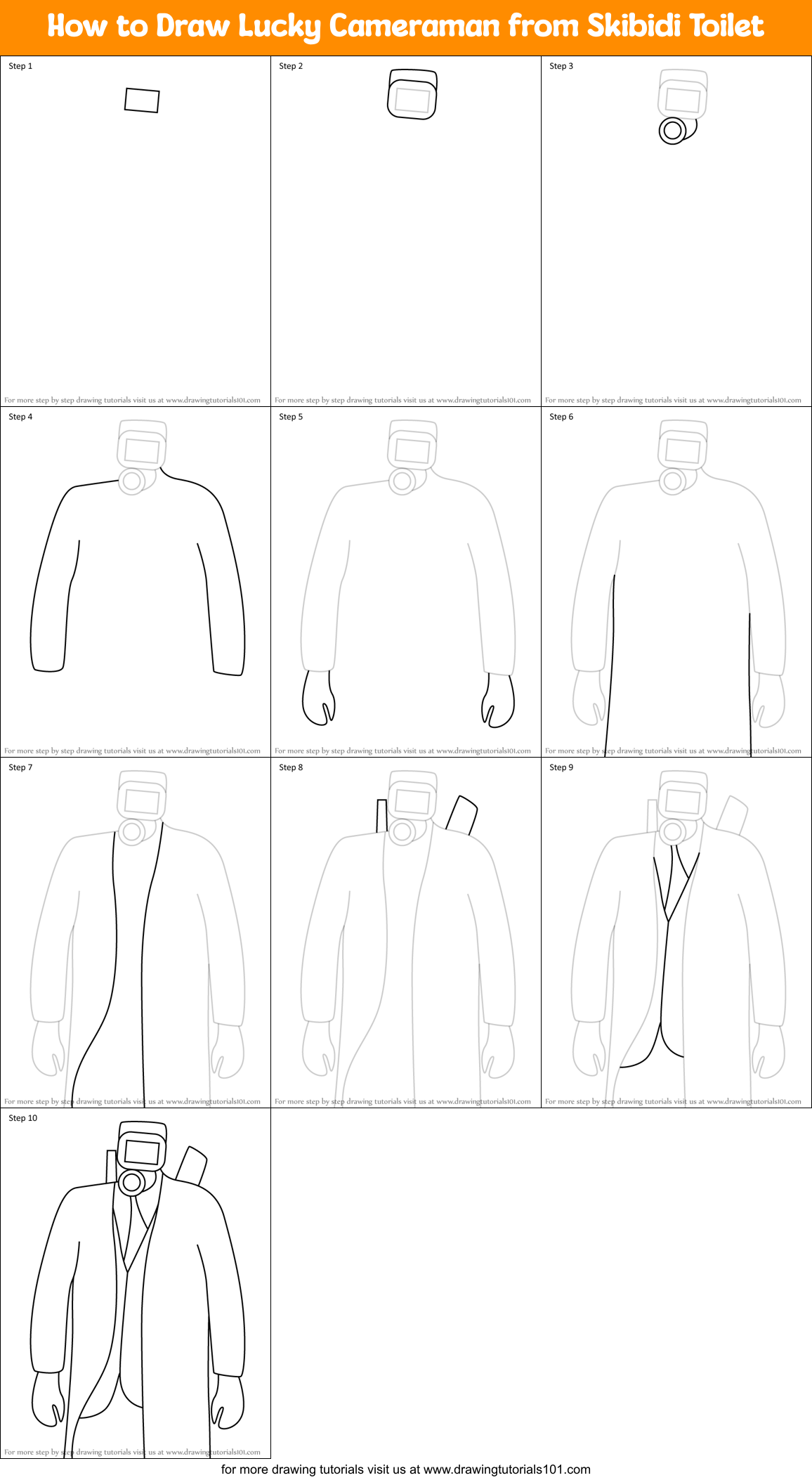 How to Draw Lucky Cameraman from Skibidi Toilet Printable Step by Step