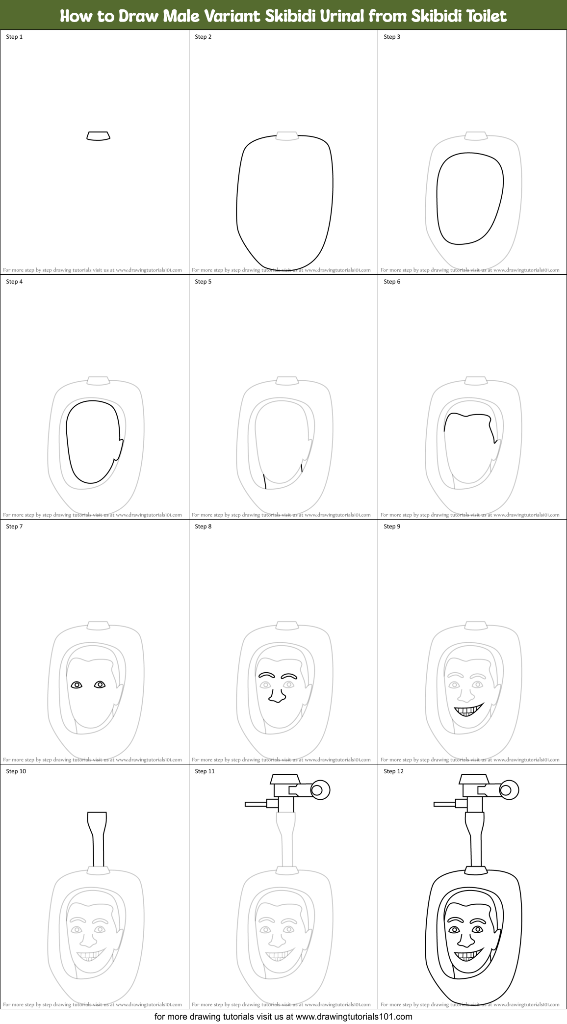 How to Draw Male Variant Skibidi Urinal from Skibidi Toilet Printable Step by Step