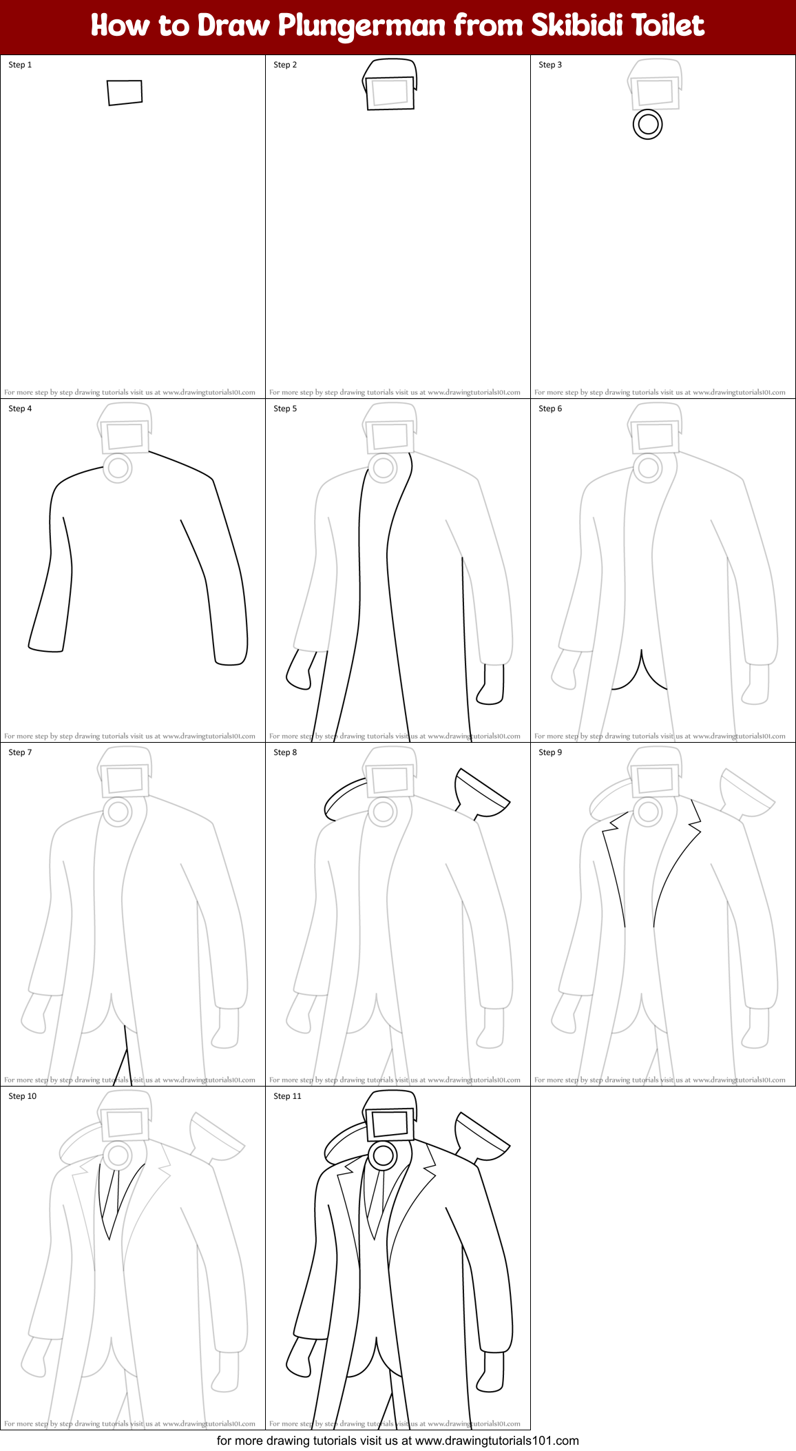 How to Draw Plungerman from Skibidi Toilet Printable Step by Step