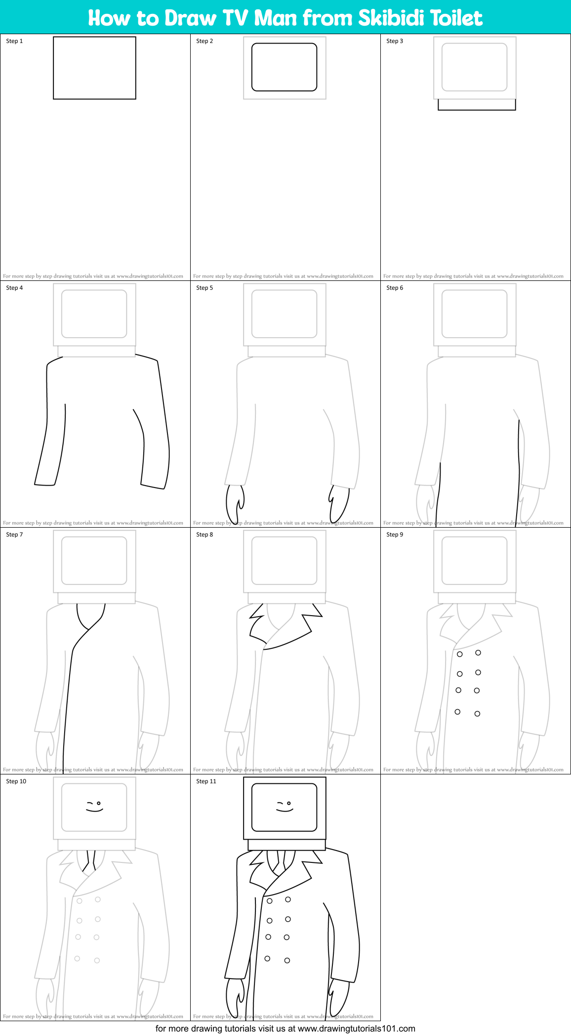 How to Draw TV Man from Skibidi Toilet Printable Step by Step