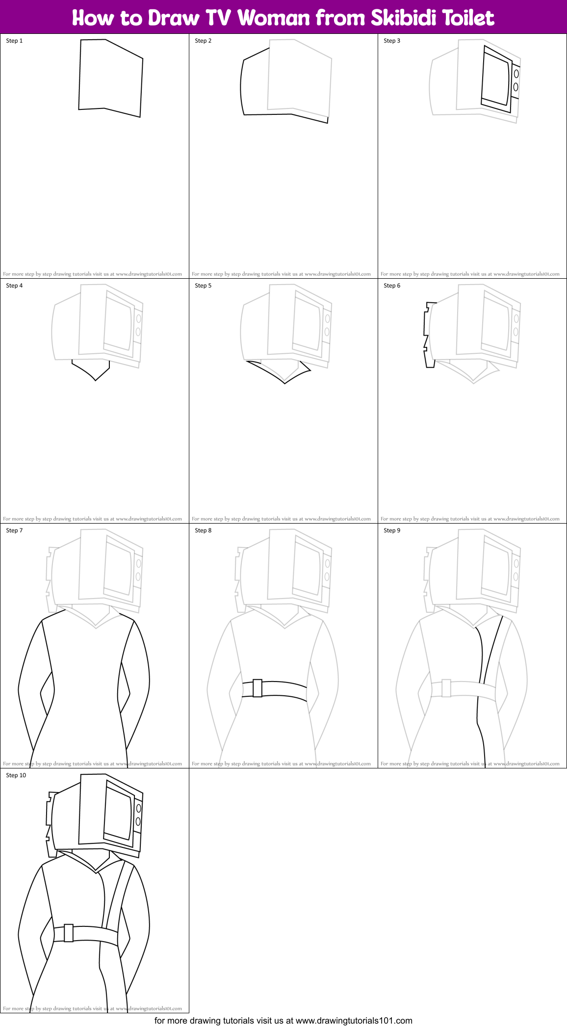How to Draw TV Woman from Skibidi Toilet Printable Step by Step