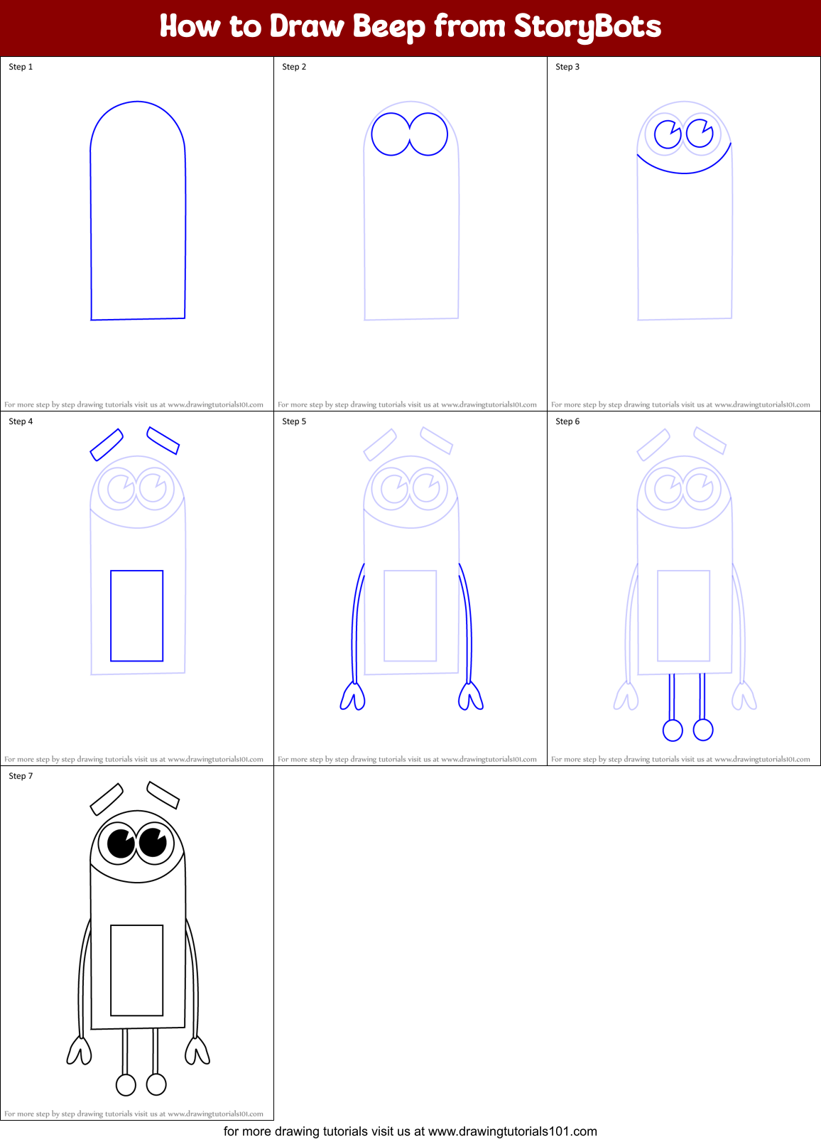 How to Draw Beep from StoryBots Printable Step by Step