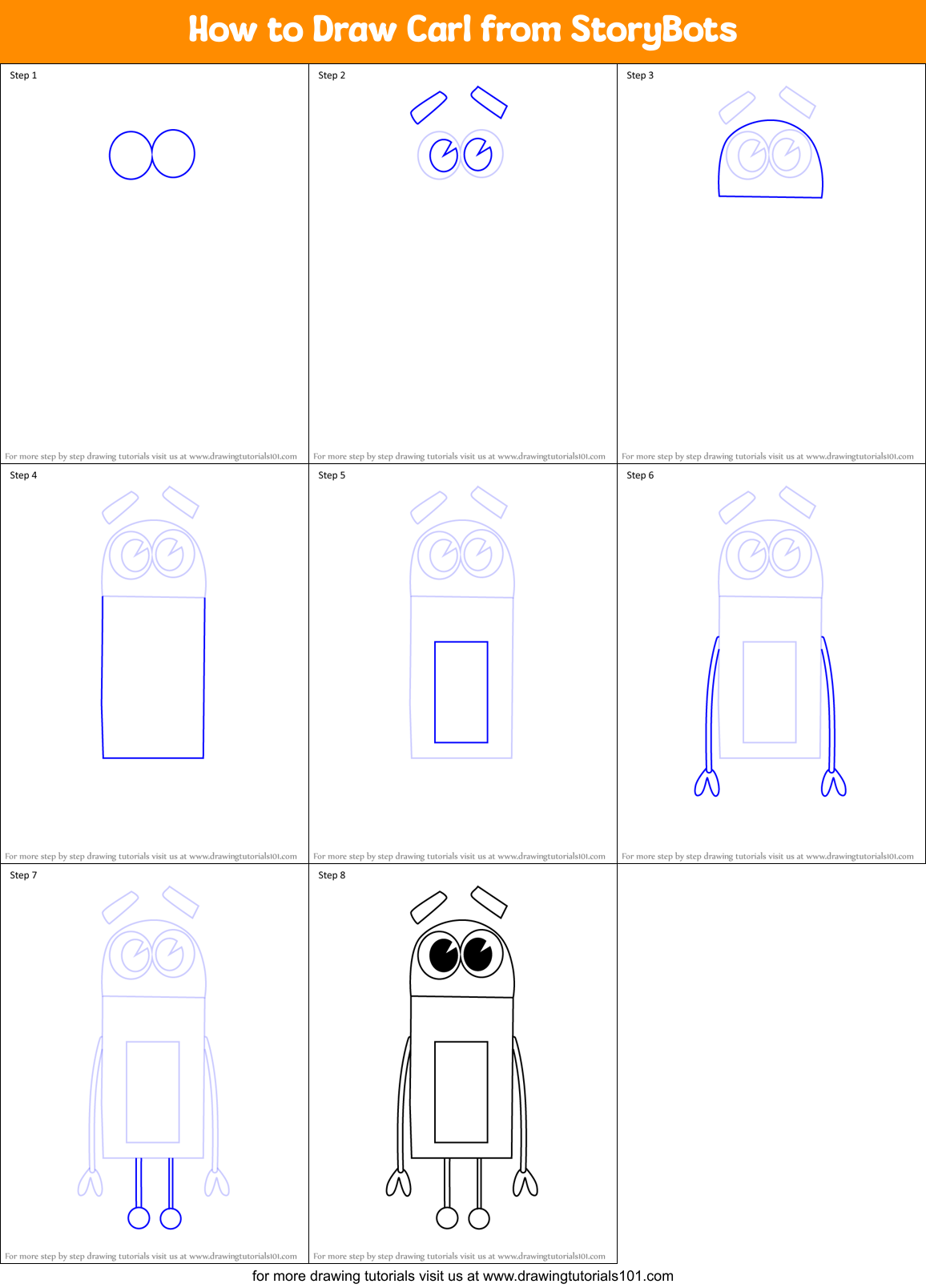 How to Draw Carl from StoryBots Printable Step by Step