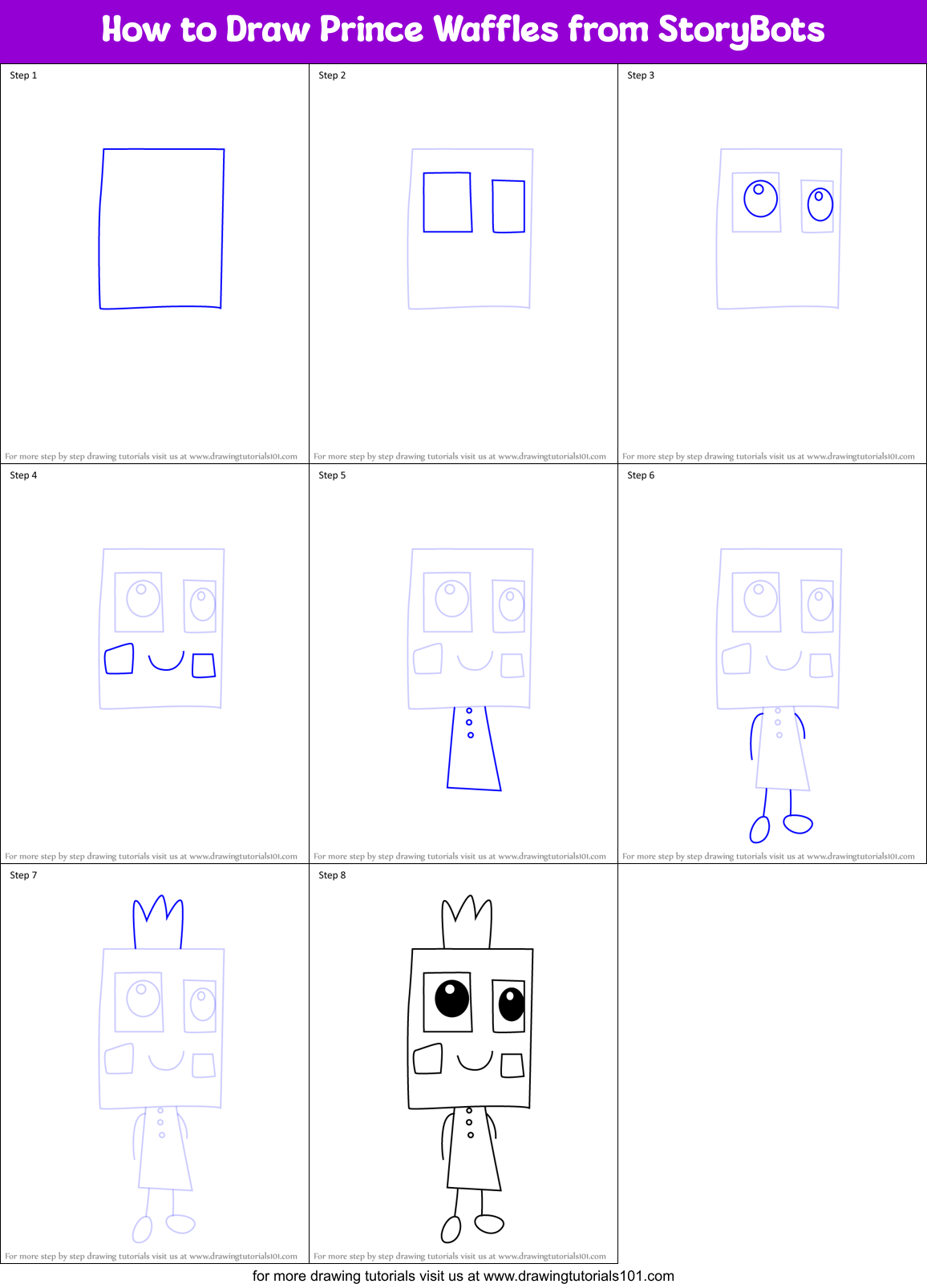 How to Draw Prince Waffles from StoryBots Printable Step by Step