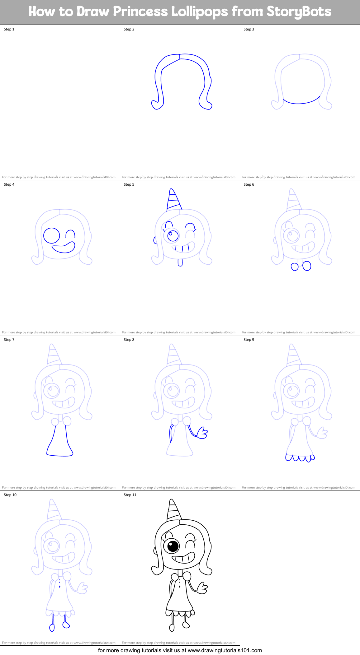 How to Draw Princess Lollipops from StoryBots Printable Step by Step